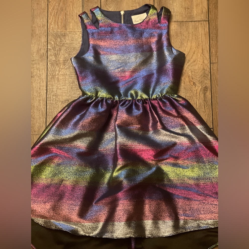 Rare Editions Rainbow Metallic Jacquard Dress- hi-lo hem-
